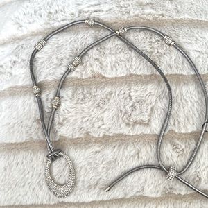 🆕 WHBM Gold Pave Crystal Pendant Bolo Adjustable Genuine Leather Necklace